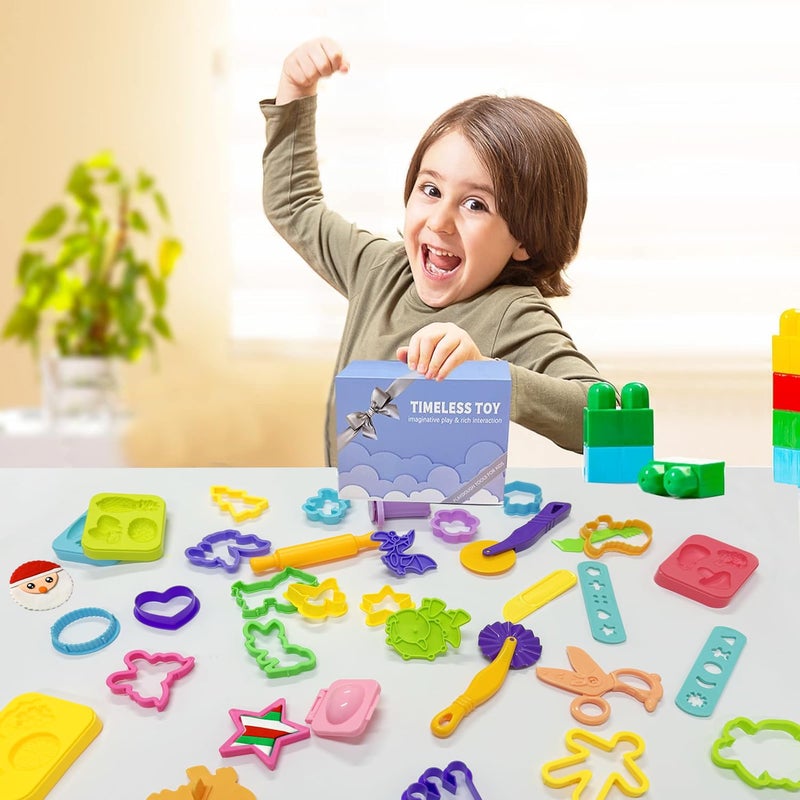 Jaeespon Dough Play Tools for Kids-Dough Accessories Molds Dinosaur Fruit Roller Cutter Scissor and Storage Box  Party Favors Set for Age 2-8 - Image 5
